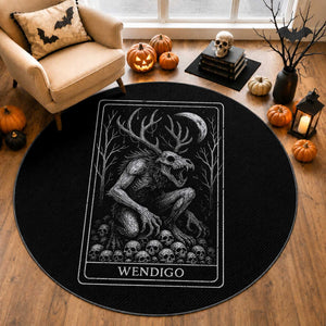 Wendigo Round Rug Tarot Card Horror Cryptid Occult Dark Fantasy