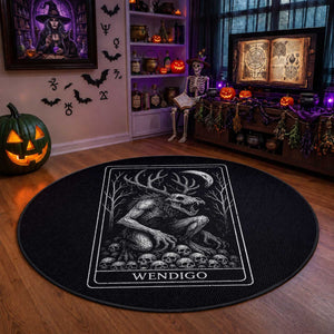 Wendigo Round Rug Tarot Card Horror Cryptid Occult Dark Fantasy