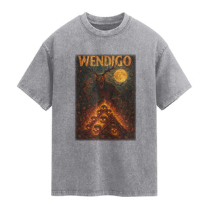 Wendigo Washed Cotton T-Shirt Halloween Cryptid Horror Mythical Creature TS10 Slate Gray Print Your Wear
