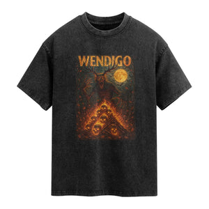 Wendigo Washed Cotton T-Shirt Halloween Cryptid Horror Mythical Creature TS10 Black Print Your Wear