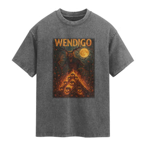 Wendigo Washed Cotton T-Shirt Halloween Cryptid Horror Mythical Creature TS10 Charcoal Print Your Wear