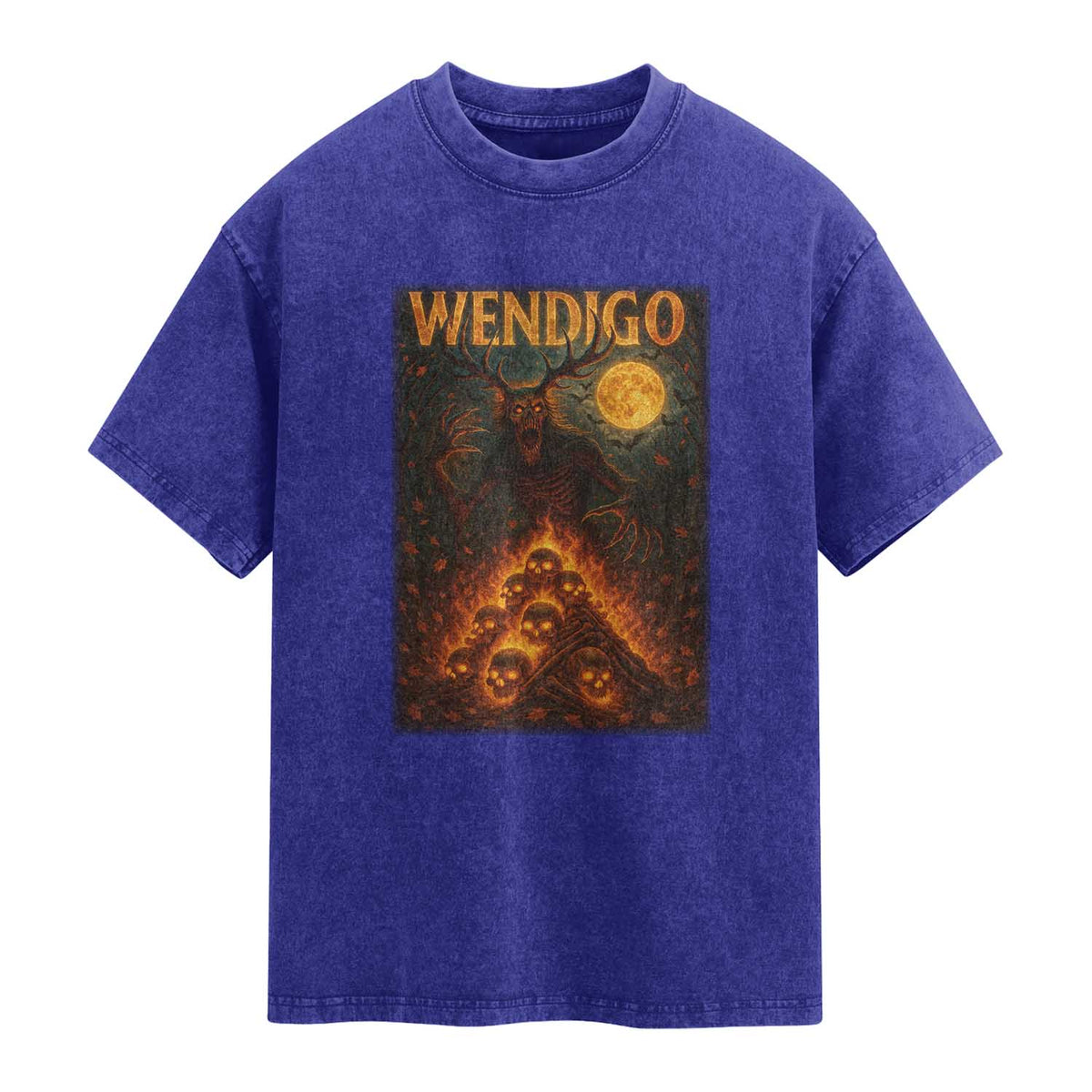 Wendigo Washed Cotton T-Shirt Halloween Cryptid Horror Mythical Creature TS10 Indigo Blue Print Your Wear