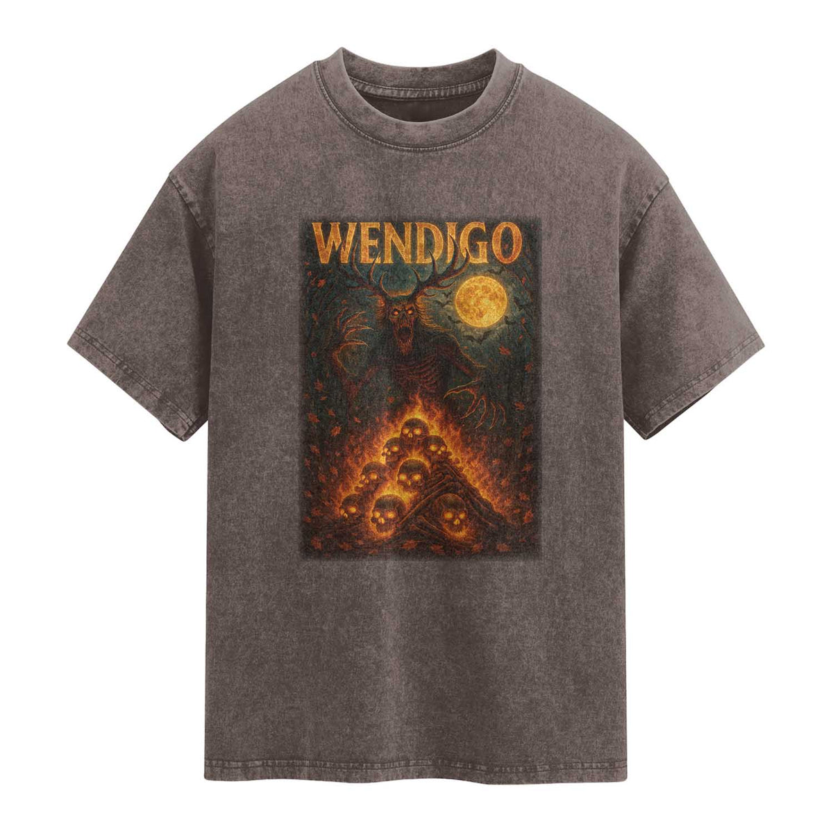 Wendigo Washed Cotton T-Shirt Halloween Cryptid Horror Mythical Creature TS10 Brown Print Your Wear