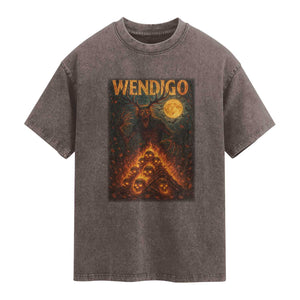 Wendigo Washed Cotton T-Shirt Halloween Cryptid Horror Mythical Creature TS10 Brown Print Your Wear