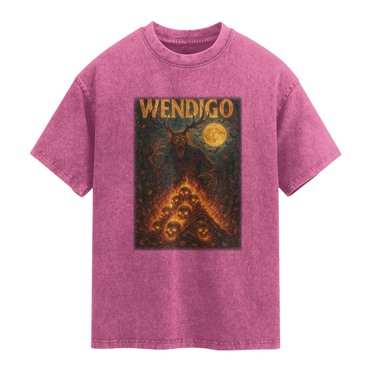 Wendigo Washed Cotton T-Shirt Halloween Cryptid Horror Mythical Creature TS10 Magenta Print Your Wear