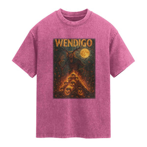 Wendigo Washed Cotton T-Shirt Halloween Cryptid Horror Mythical Creature TS10 Magenta Print Your Wear
