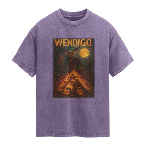 Wendigo Washed Cotton T-Shirt Halloween Cryptid Horror Mythical Creature TS10 Purple Print Your Wear