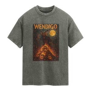 Wendigo Washed Cotton T-Shirt Halloween Cryptid Horror Mythical Creature TS10 Olive Green Print Your Wear