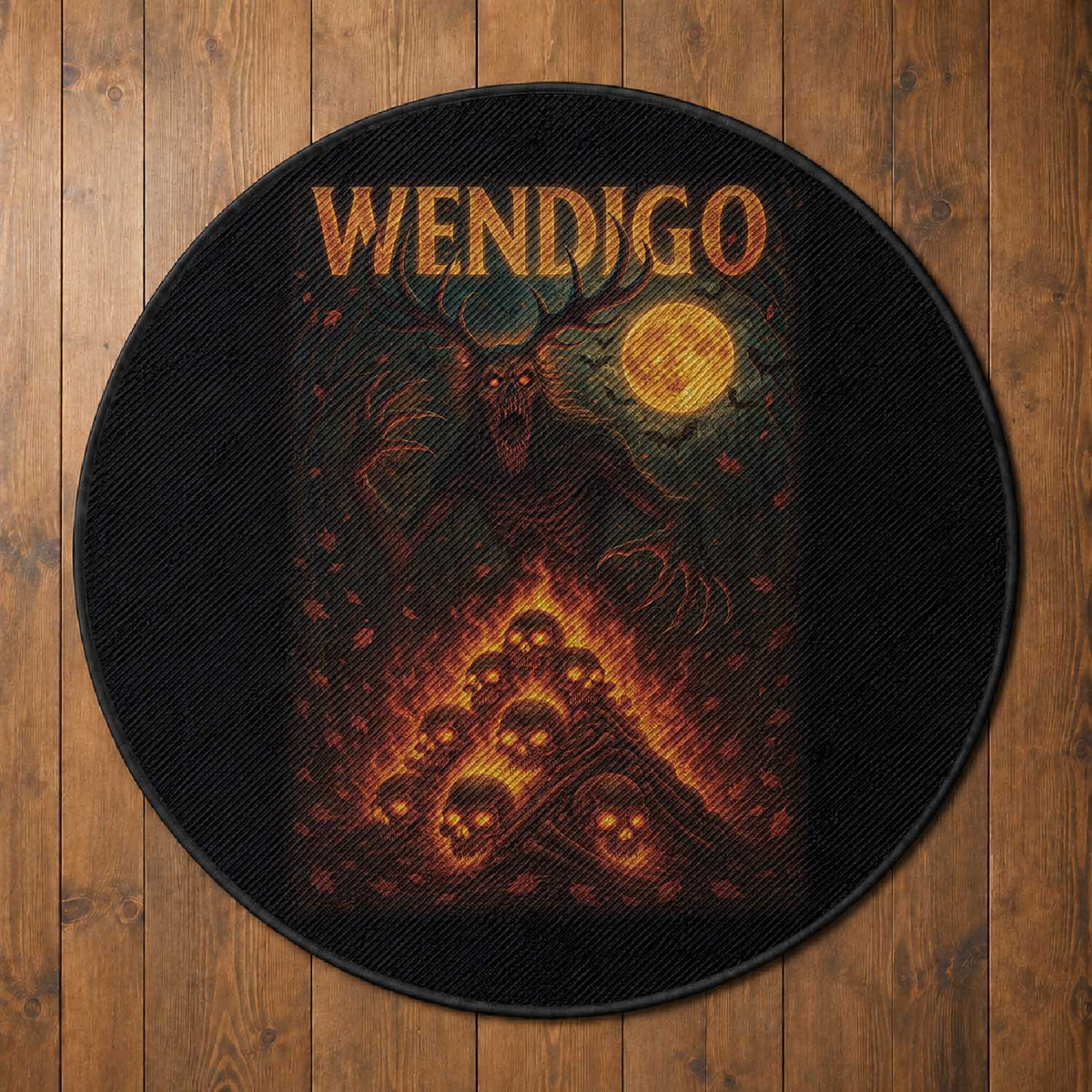 Wendigo Round Rug Halloween Cryptid Horror Mythical Creature