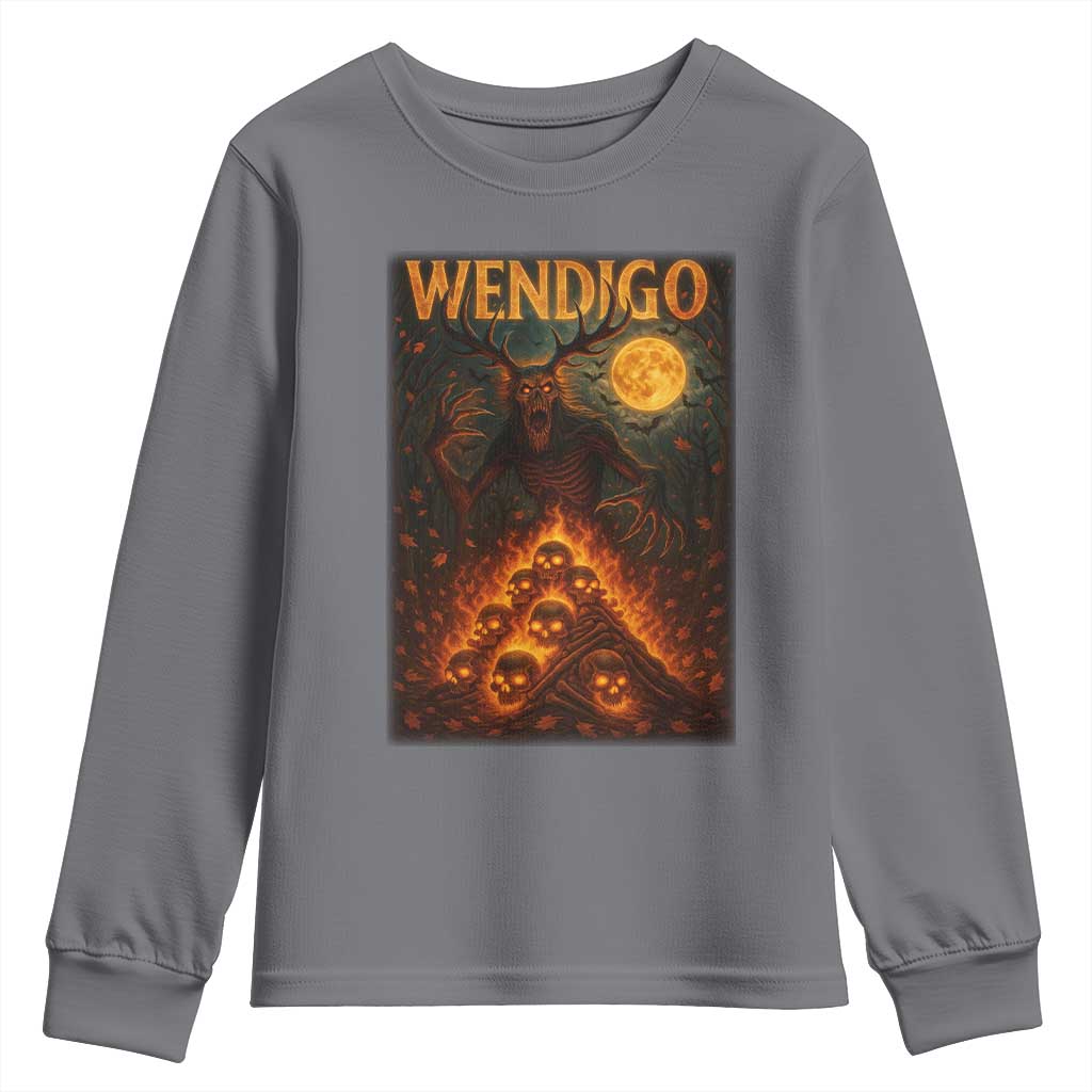 Wendigo Youth Sweatshirt Halloween Cryptid Horror Mythical Creature TS10 Charcoal Print Your Wear