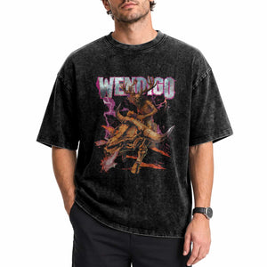 Wendigo Washed Cotton T-Shirt Riding Skeleton Cryptid Occult Dark Fantasy TS10 Print Your Wear