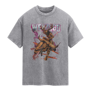 Wendigo Washed Cotton T-Shirt Riding Skeleton Cryptid Occult Dark Fantasy TS10 Slate Gray Print Your Wear