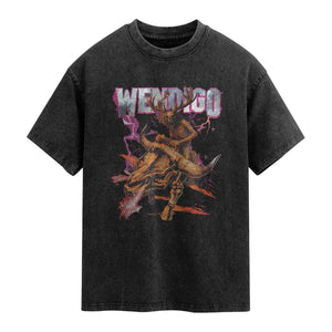 Wendigo Washed Cotton T-Shirt Riding Skeleton Cryptid Occult Dark Fantasy TS10 Black Print Your Wear