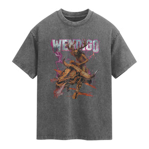 Wendigo Washed Cotton T-Shirt Riding Skeleton Cryptid Occult Dark Fantasy TS10 Charcoal Print Your Wear