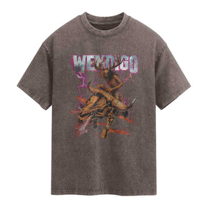 Wendigo Washed Cotton T-Shirt Riding Skeleton Cryptid Occult Dark Fantasy TS10 Brown Print Your Wear