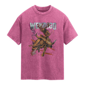Wendigo Washed Cotton T-Shirt Riding Skeleton Cryptid Occult Dark Fantasy TS10 Magenta Print Your Wear