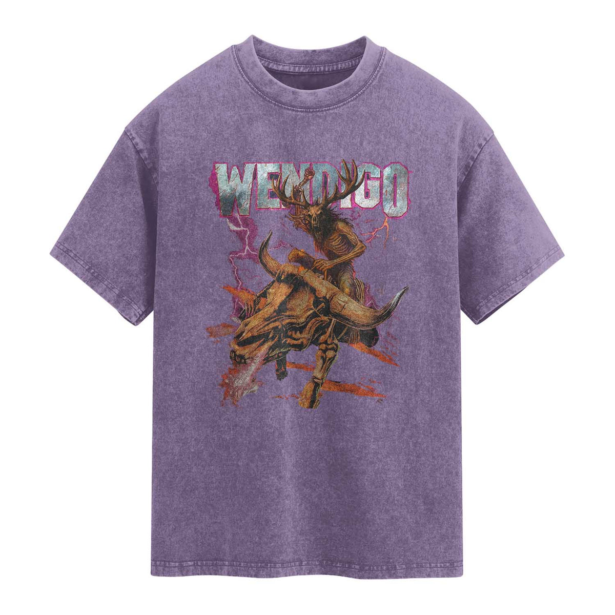 Wendigo Washed Cotton T-Shirt Riding Skeleton Cryptid Occult Dark Fantasy TS10 Purple Print Your Wear