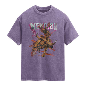 Wendigo Washed Cotton T-Shirt Riding Skeleton Cryptid Occult Dark Fantasy TS10 Purple Print Your Wear