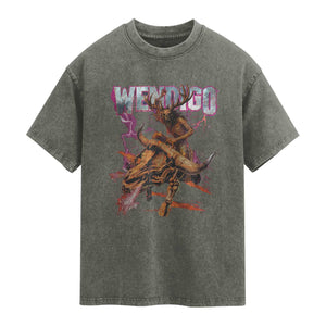 Wendigo Washed Cotton T-Shirt Riding Skeleton Cryptid Occult Dark Fantasy TS10 Olive Green Print Your Wear