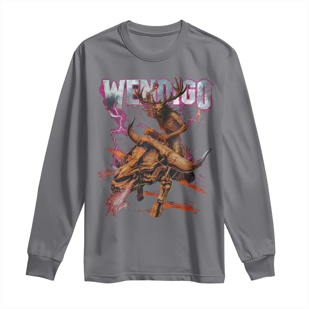 Wendigo Long Sleeve Shirt Riding Skeleton Cryptid Occult Dark Fantasy TS10 Charcoal Print Your Wear