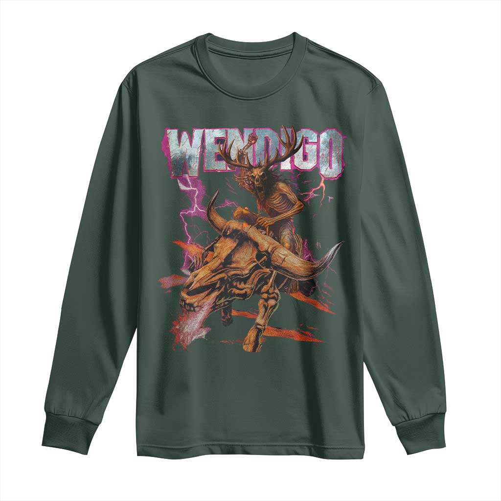 Wendigo Long Sleeve Shirt Riding Skeleton Cryptid Occult Dark Fantasy TS10 Dark Forest Green Print Your Wear