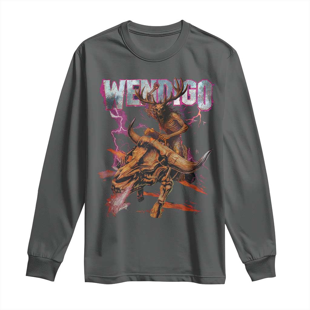 Wendigo Long Sleeve Shirt Riding Skeleton Cryptid Occult Dark Fantasy TS10 Dark Heather Print Your Wear