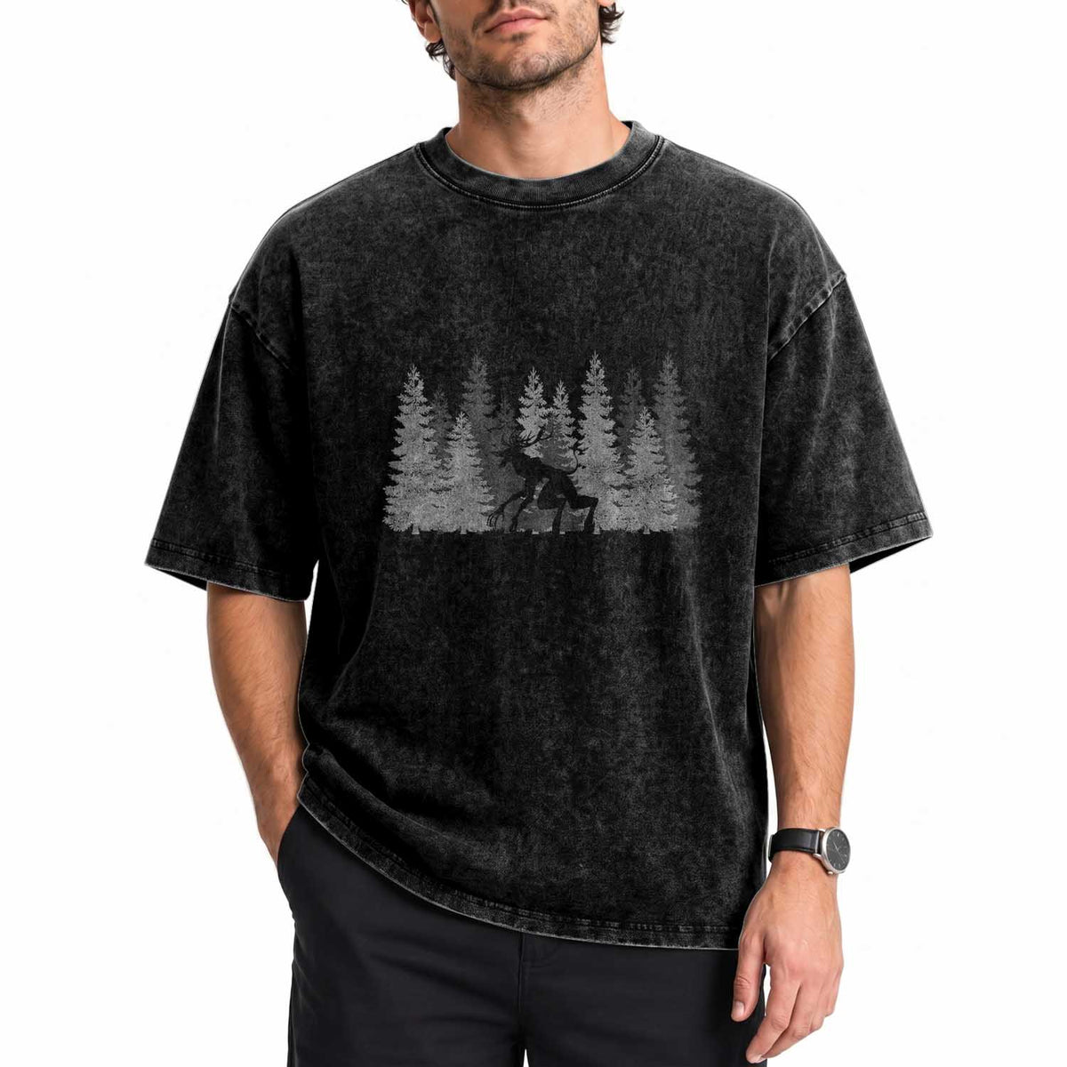 Wendigo Washed Cotton T-Shirt Mountain Trees Cryptid Occult Dark Fantasy TS10 Print Your Wear