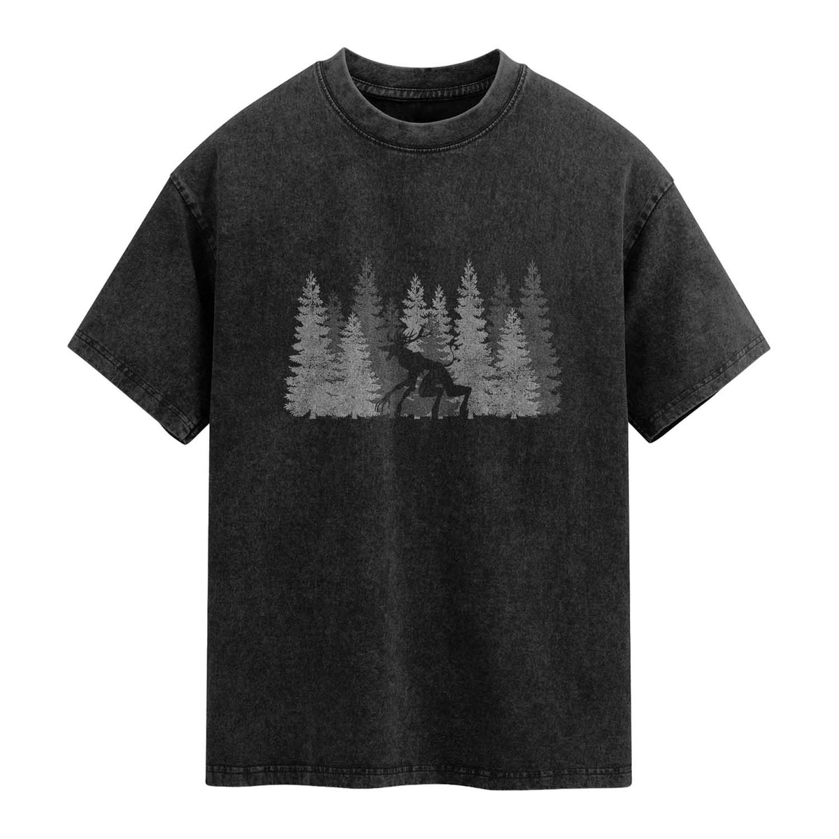 Wendigo Washed Cotton T-Shirt Mountain Trees Cryptid Occult Dark Fantasy TS10 Black Print Your Wear