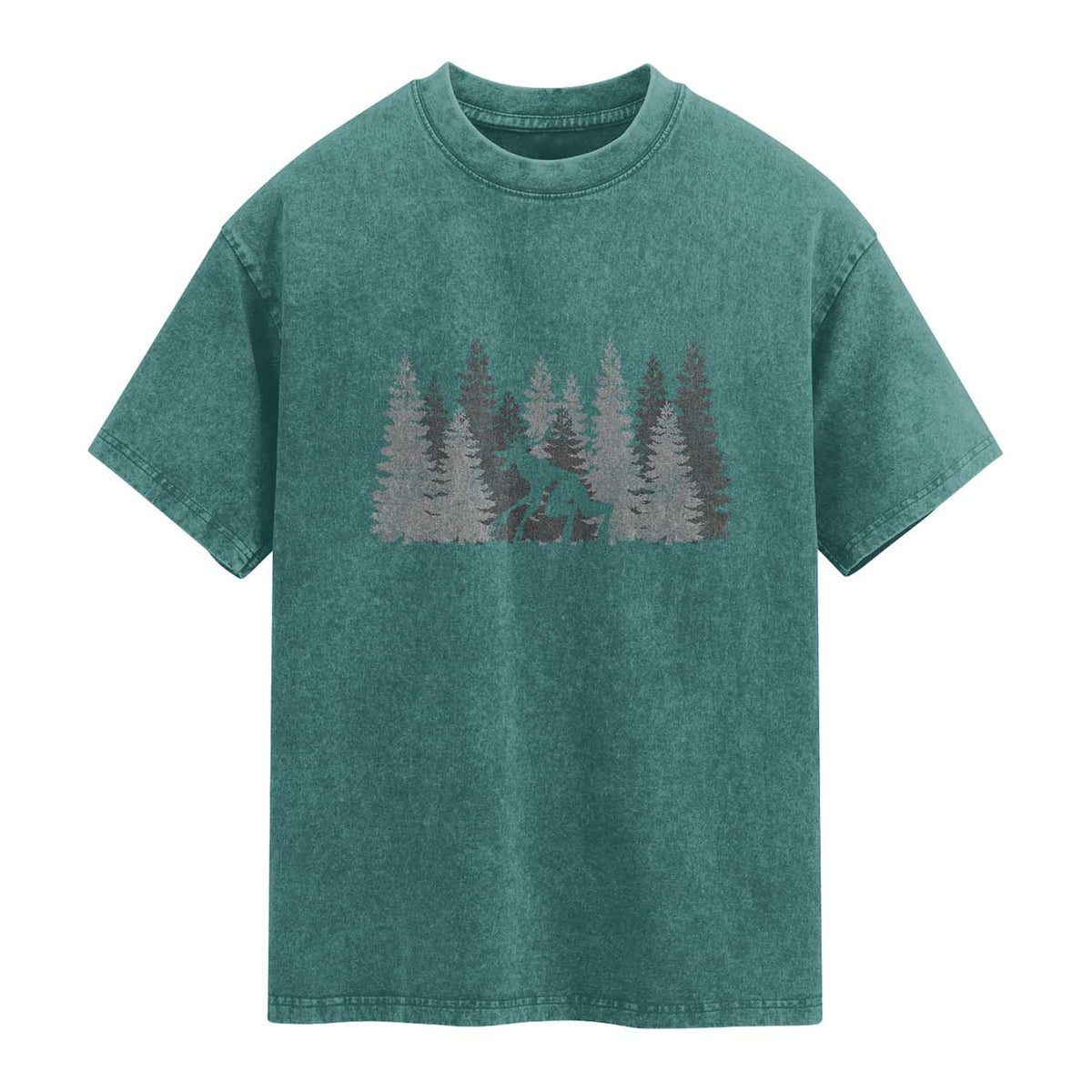 Wendigo Washed Cotton T-Shirt Mountain Trees Cryptid Occult Dark Fantasy TS10 Teal Green Print Your Wear