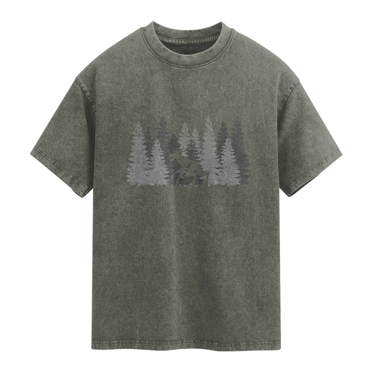 Wendigo Washed Cotton T-Shirt Mountain Trees Cryptid Occult Dark Fantasy TS10 Olive Green Print Your Wear
