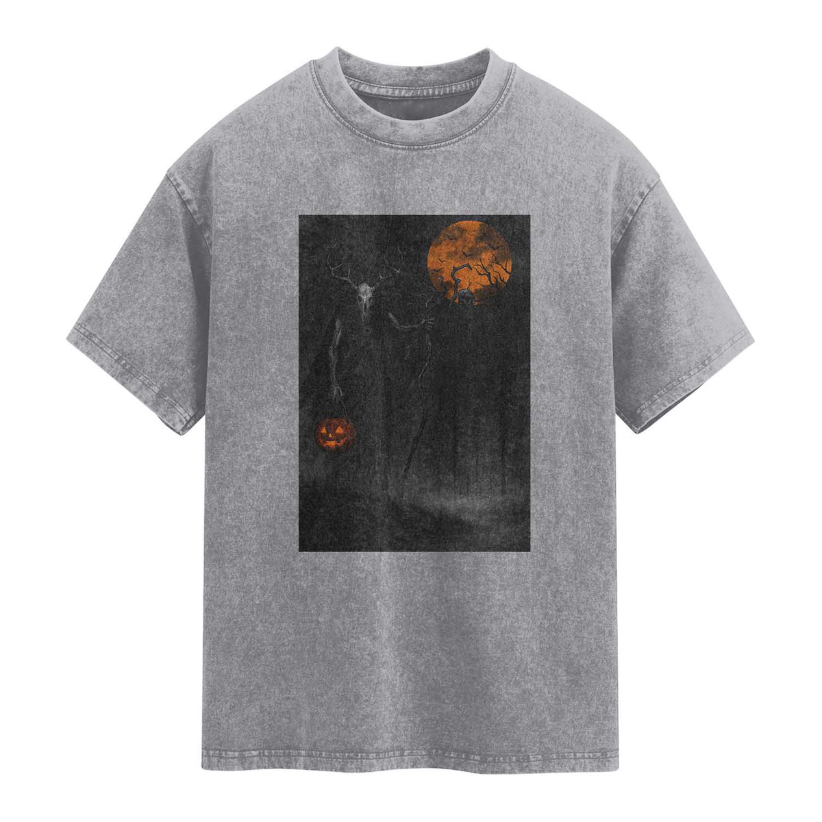 Halloween Wendigo Washed Cotton T-Shirt Scary Pumpkin Moon TS10 Slate Gray Print Your Wear
