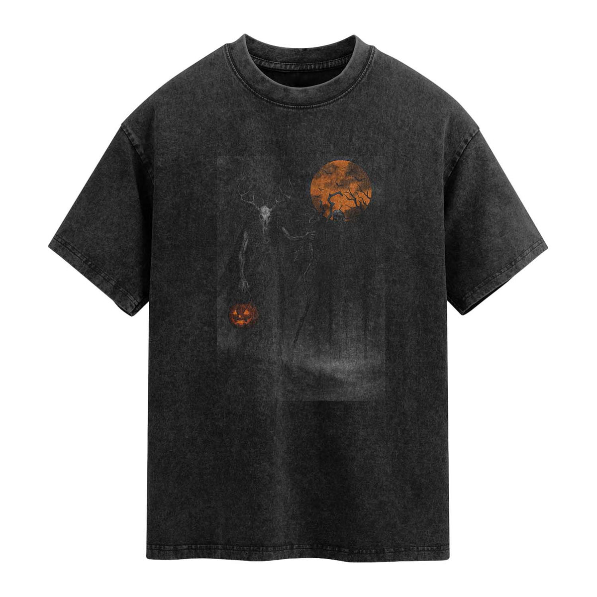 Halloween Wendigo Washed Cotton T-Shirt Scary Pumpkin Moon TS10 Black Print Your Wear