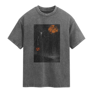 Halloween Wendigo Washed Cotton T-Shirt Scary Pumpkin Moon TS10 Charcoal Print Your Wear