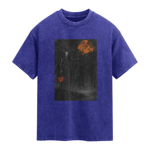 Halloween Wendigo Washed Cotton T-Shirt Scary Pumpkin Moon TS10 Indigo Blue Print Your Wear