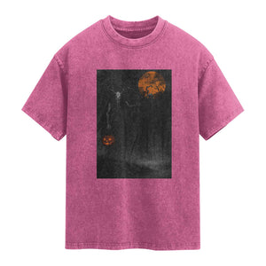 Halloween Wendigo Washed Cotton T-Shirt Scary Pumpkin Moon TS10 Magenta Print Your Wear