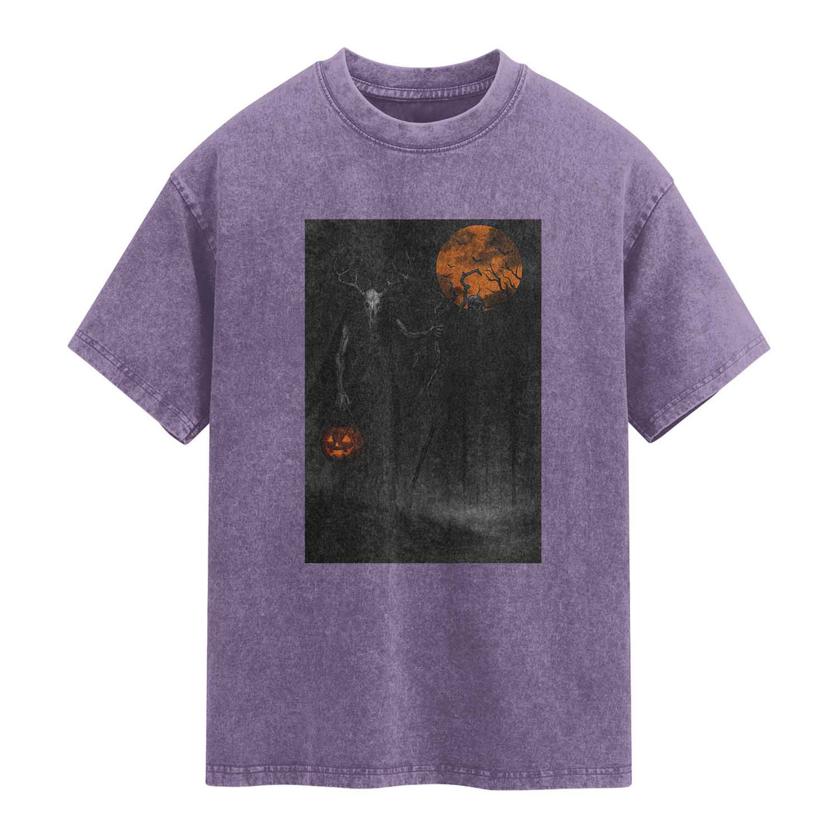 Halloween Wendigo Washed Cotton T-Shirt Scary Pumpkin Moon TS10 Purple Print Your Wear