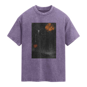 Halloween Wendigo Washed Cotton T-Shirt Scary Pumpkin Moon TS10 Purple Print Your Wear