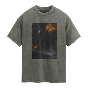 Halloween Wendigo Washed Cotton T-Shirt Scary Pumpkin Moon TS10 Olive Green Print Your Wear