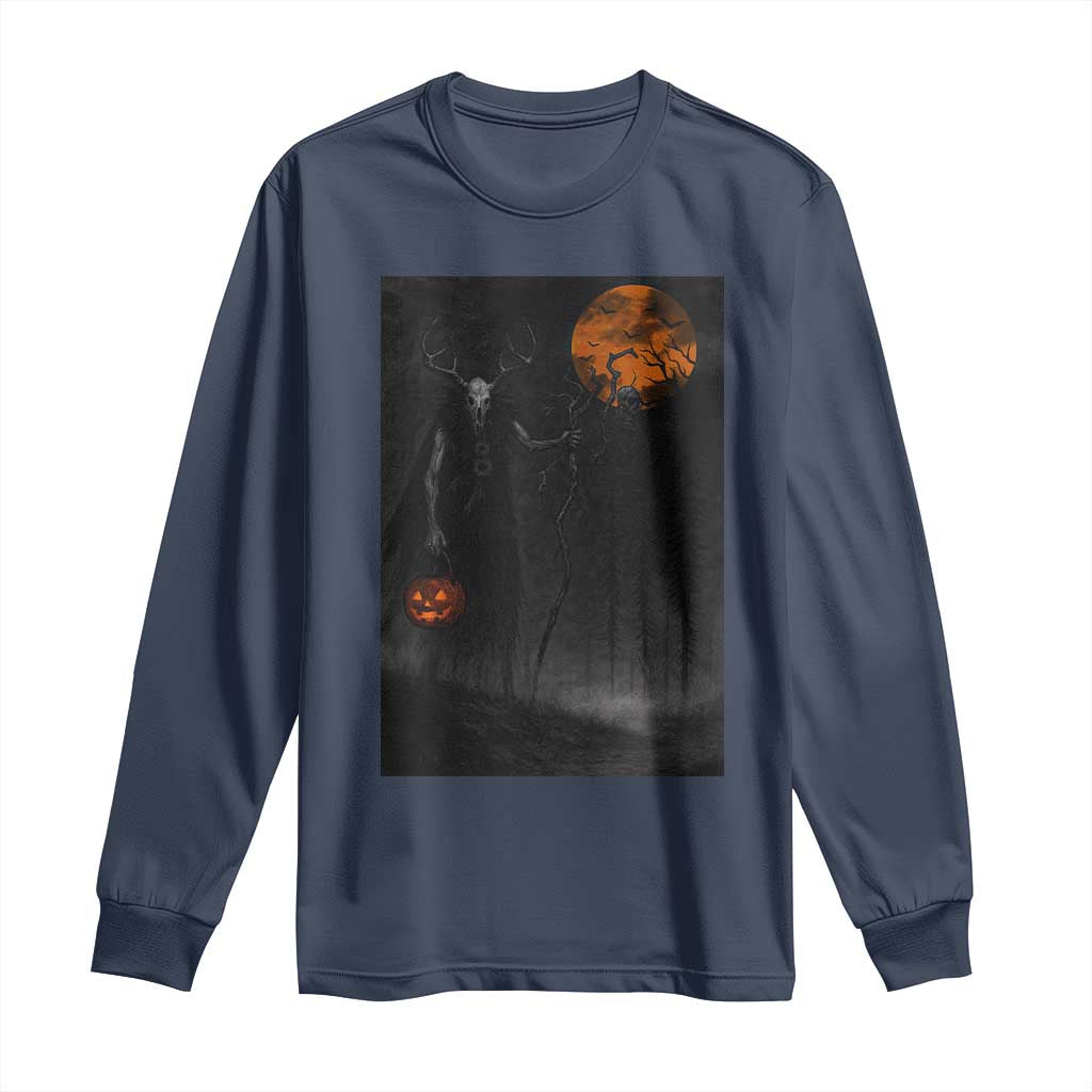 Halloween Wendigo Long Sleeve Shirt Scary Pumpkin Moon TS10 Navy Print Your Wear