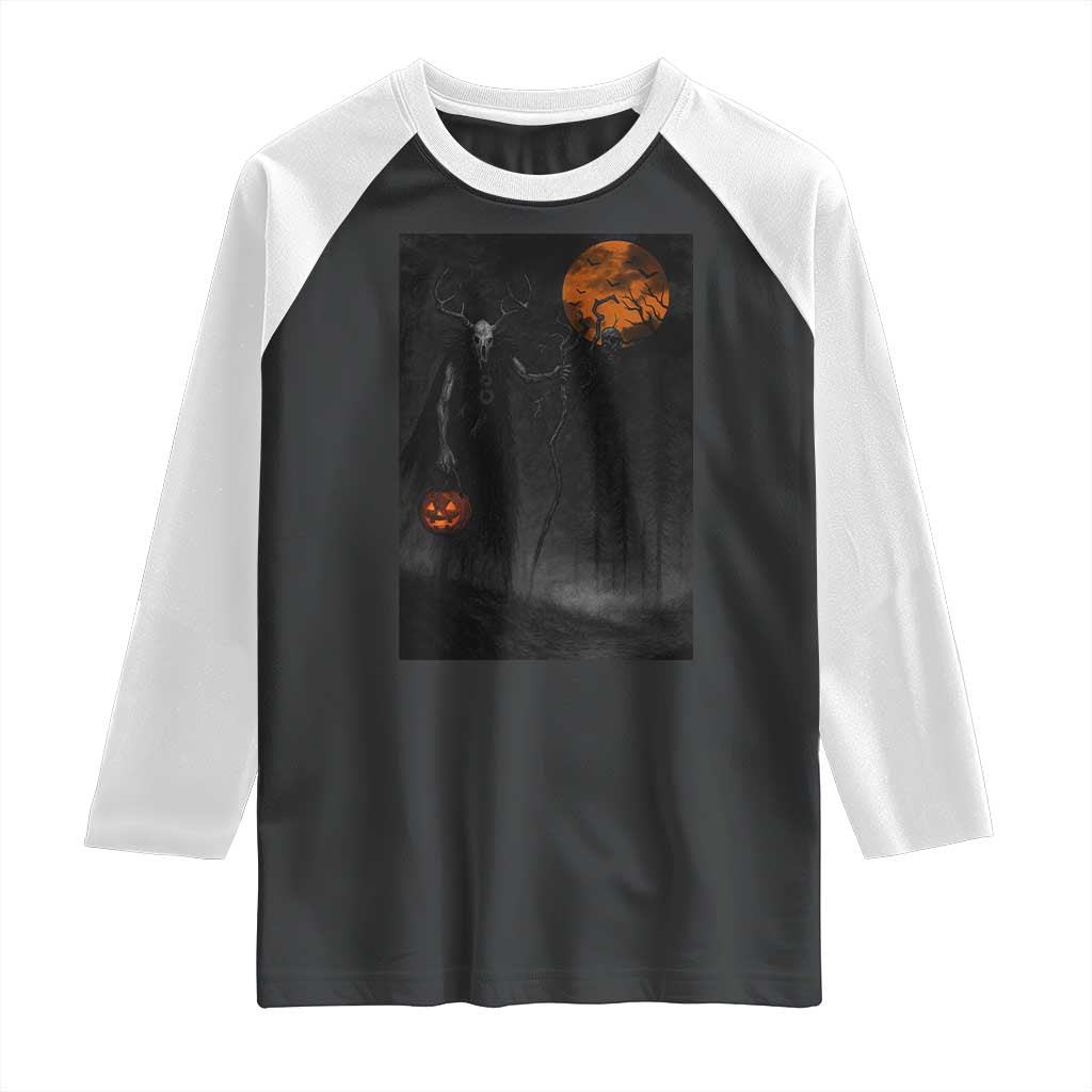 Halloween Wendigo Raglan Shirt Scary Pumpkin Moon TS10 Black White Print Your Wear