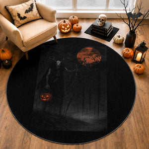 Halloween Wendigo Round Rug Scary Pumpkin Moon