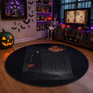 Halloween Wendigo Round Rug Scary Pumpkin Moon