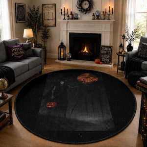 Halloween Wendigo Round Rug Scary Pumpkin Moon