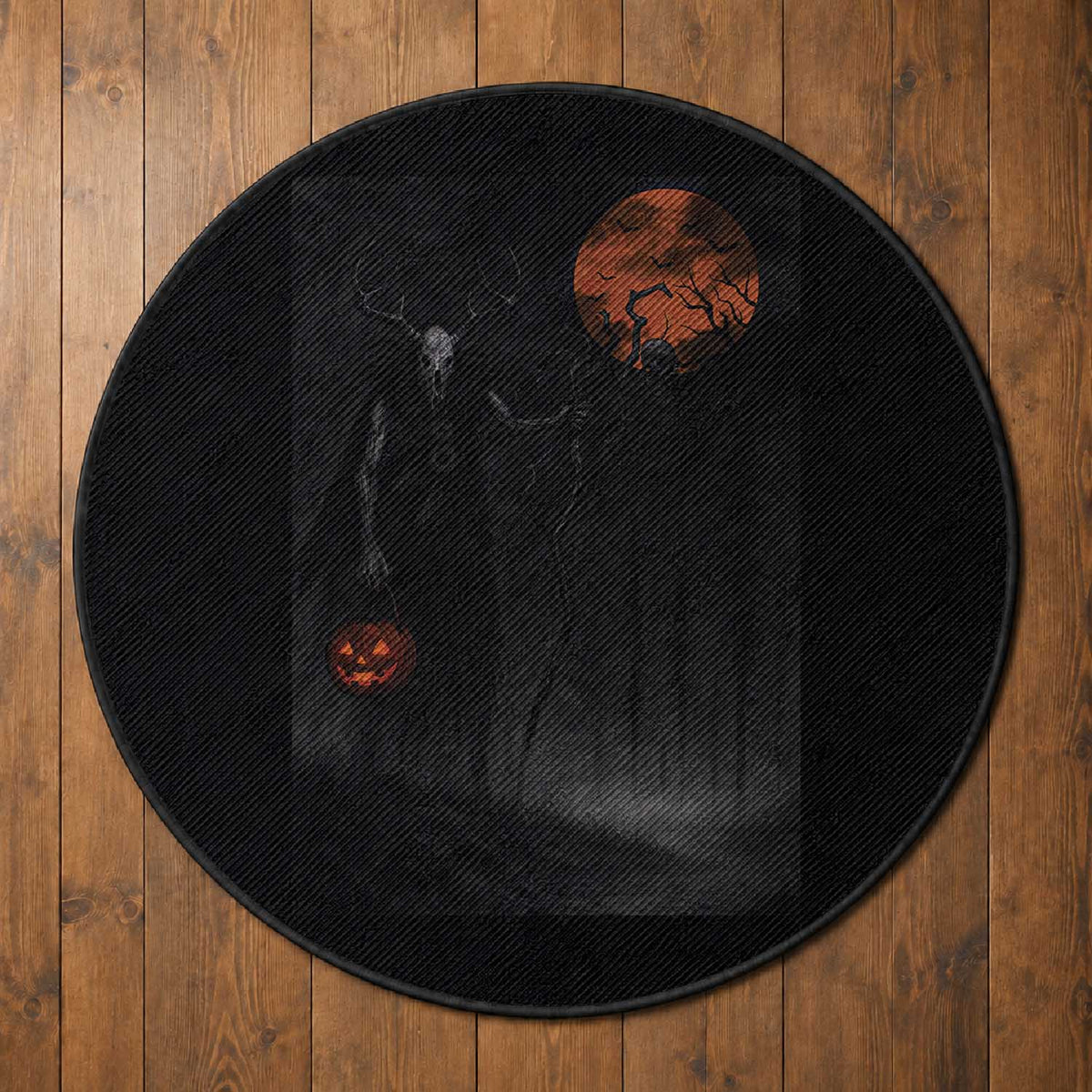 Halloween Wendigo Round Rug Scary Pumpkin Moon