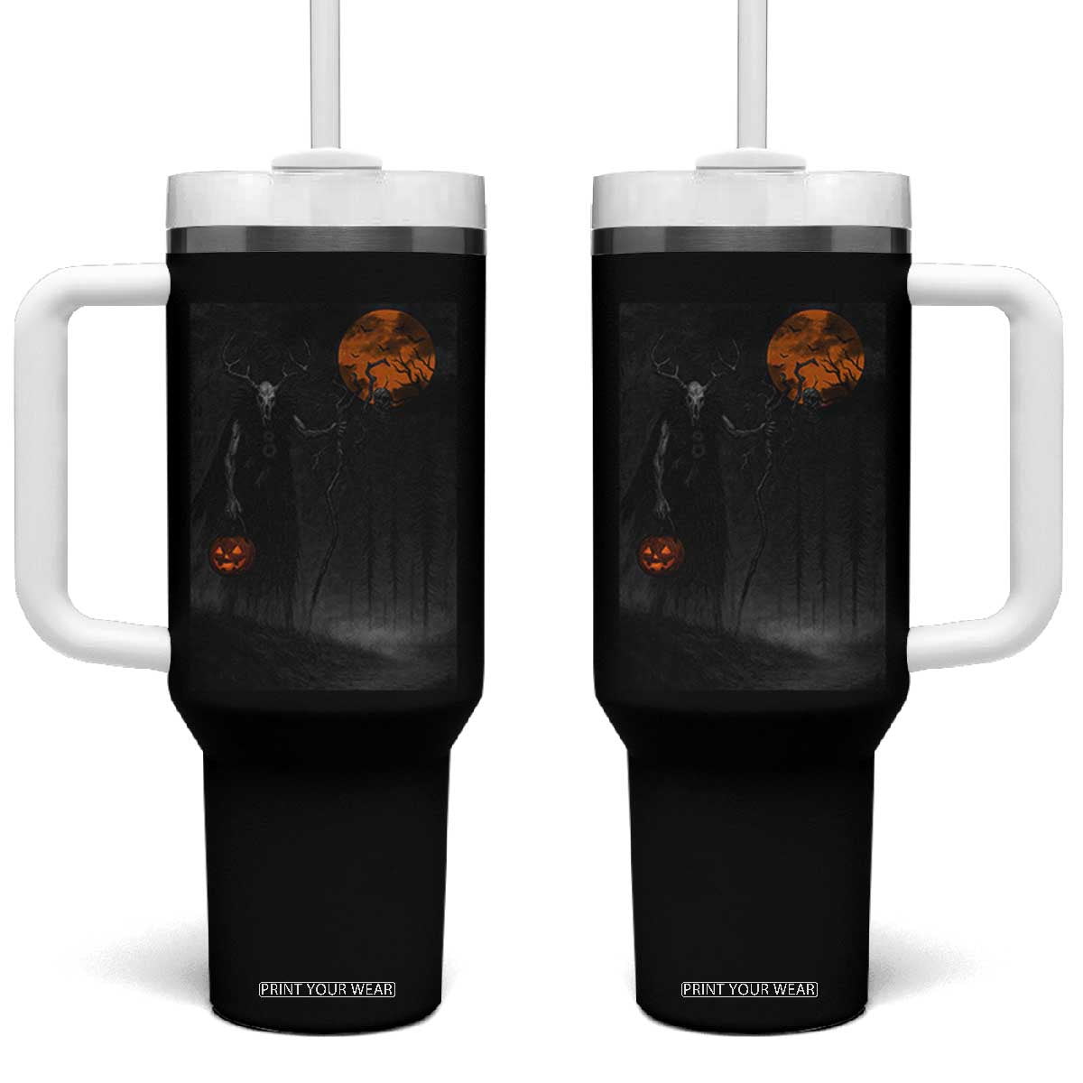 Halloween Wendigo Tumbler With Handle Scary Pumpkin Moon TS10 One Size: 40 oz Black Print Your Wear