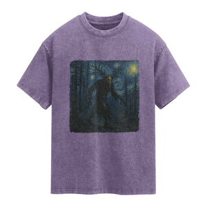 Wendigo Starry Night Washed Cotton T-Shirt Van Gogh Dark Fantasy Cryptid Lovers TS10 Purple Print Your Wear