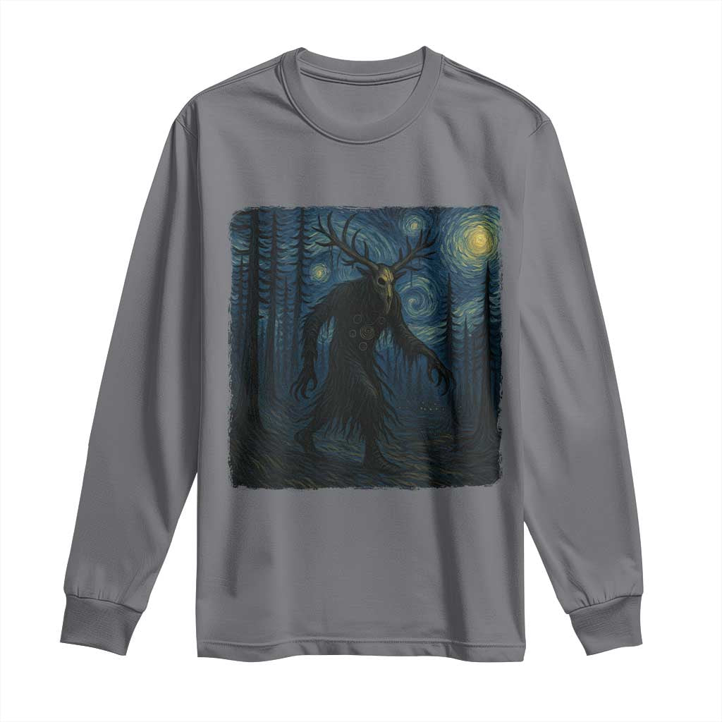 Wendigo Starry Night Long Sleeve Shirt Van Gogh Dark Fantasy Cryptid Lovers TS10 Charcoal Print Your Wear