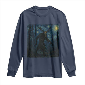 Wendigo Starry Night Long Sleeve Shirt Van Gogh Dark Fantasy Cryptid Lovers TS10 Navy Print Your Wear