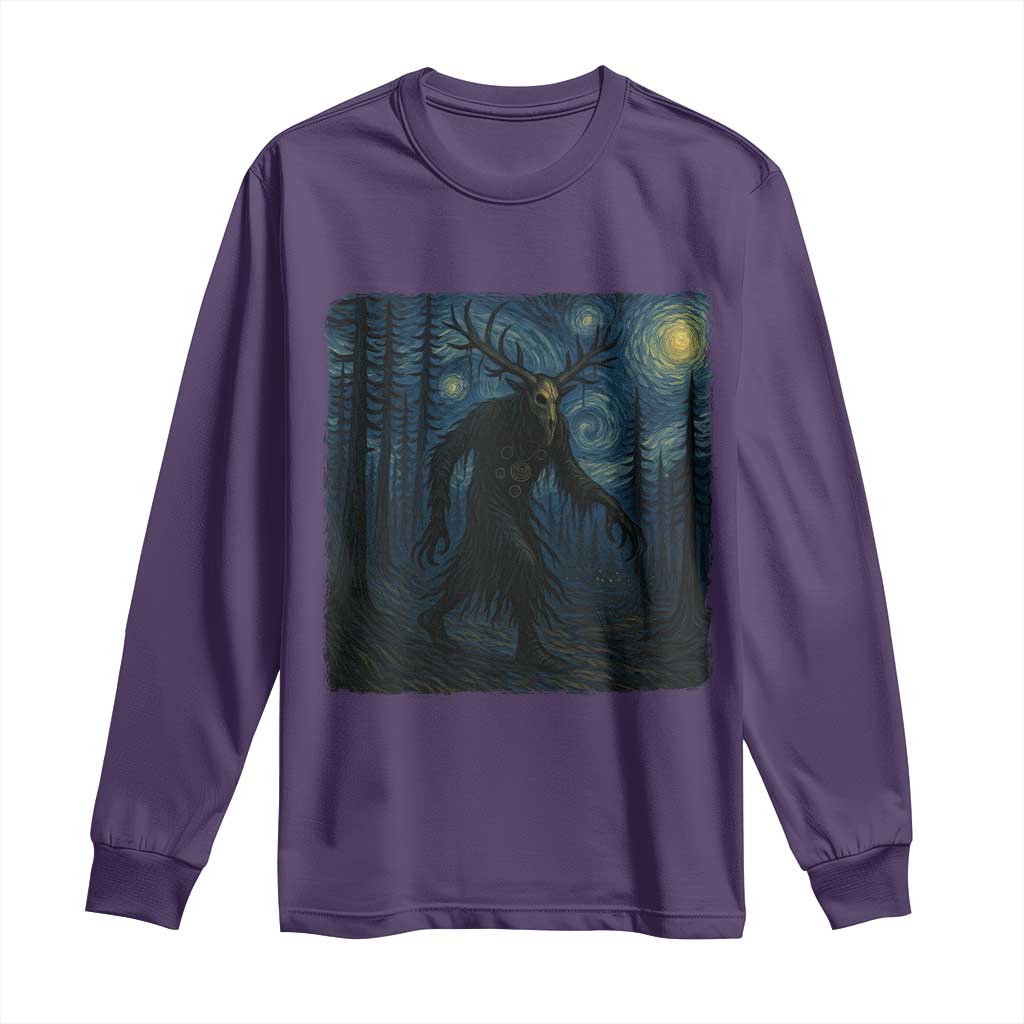 Wendigo Starry Night Long Sleeve Shirt Van Gogh Dark Fantasy Cryptid Lovers TS10 Purple Print Your Wear