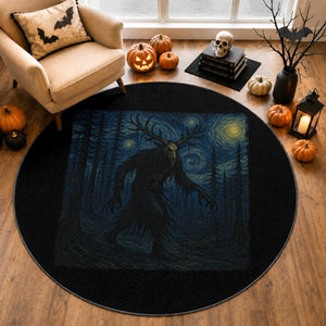 Wendigo Starry Night Round Rug Van Gogh Dark Fantasy Cryptid Lovers